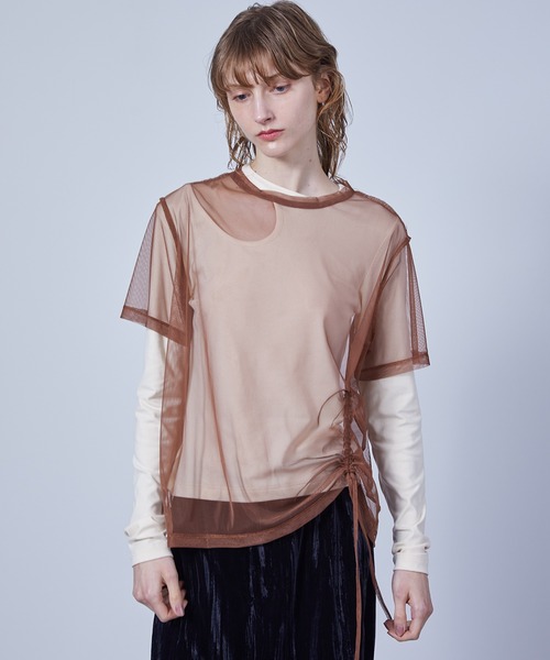 ELOOPS(イーループス)の「【ELOOPS】4WAY レイヤード シアートップスセット・Tシャツ・タンクトップ(Tシャツ/カットソー・レディース・ミント/ブラック/ブラウン・FREE)」の6枚目の写真