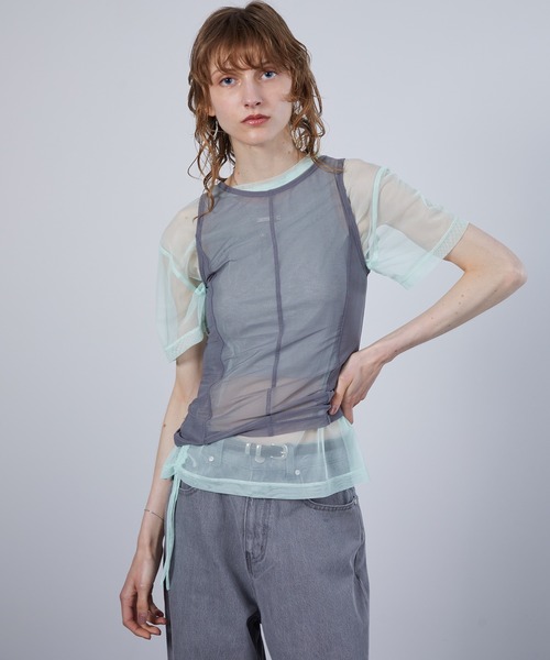 ELOOPS(イーループス)の「【ELOOPS】4WAY レイヤード シアートップスセット・Tシャツ・タンクトップ(Tシャツ/カットソー・レディース・ミント/ブラック/ブラウン・FREE)」の8枚目の写真