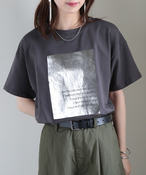 MAISON BREEZE（メゾンブリーズ）の「【MAISON BREEZE】箔プリント Tシャツ 224-561-2861 DTK（Tシャツ/カットソー・レディース・ホワイト/チャコールグレー・FREE）」の10枚目の写真