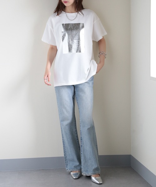 MAISON BREEZE（メゾンブリーズ）の「【MAISON BREEZE】箔プリント Tシャツ 224-561-2861 DTK（Tシャツ/カットソー・レディース・ホワイト/チャコールグレー・FREE）」の8枚目の写真