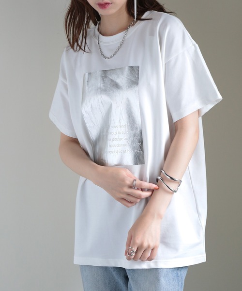 MAISON BREEZE（メゾンブリーズ）の「【MAISON BREEZE】箔プリント Tシャツ 224-561-2861 DTK（Tシャツ/カットソー・レディース・ホワイト/チャコールグレー・FREE）」の14枚目の写真