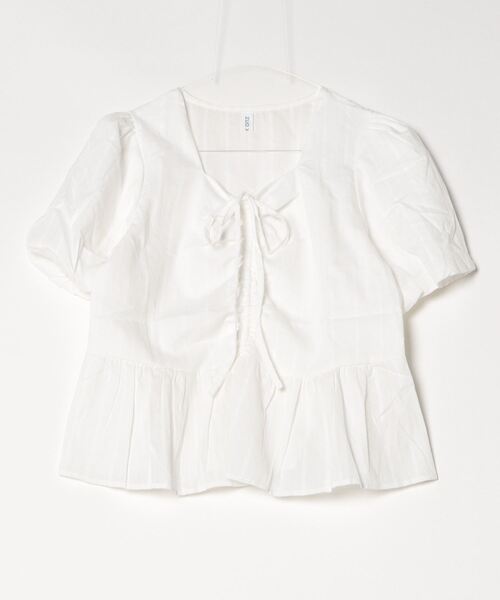 gossip！ロサンゼルス（ゴシップロサンゼルス）の「【新色追加】 リボンリンクルフリルフレア半袖ブラウス Y2K（シャツ/ブラウス・レディース・オフホワイト/ブルー/ブラック・FREE）」の14枚目の写真