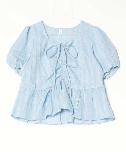 gossip！ロサンゼルス（ゴシップロサンゼルス）の「【新色追加】 リボンリンクルフリルフレア半袖ブラウス Y2K（シャツ/ブラウス・レディース・オフホワイト/ブルー/ブラック・FREE）」の13枚目の写真