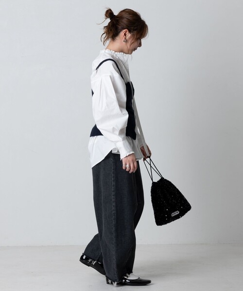 FREAK'S STORE（フリークスストア）の「ベーシック フリルリボンブラウス（シャツ/ブラウス・レディース・オフホワイト/グリーン/チャコール・ﾌﾘ-）」の12枚目の写真