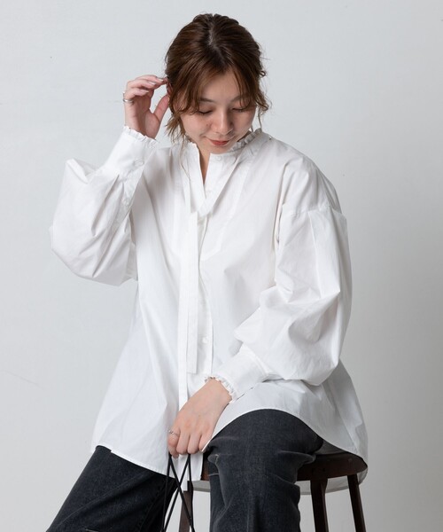 FREAK'S STORE（フリークスストア）の「ベーシック フリルリボンブラウス（シャツ/ブラウス・レディース・オフホワイト/グリーン/チャコール・ﾌﾘ-）」の14枚目の写真