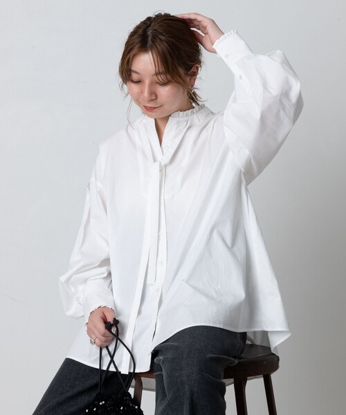 FREAK'S STORE（フリークスストア）の「ベーシック フリルリボンブラウス（シャツ/ブラウス・レディース・オフホワイト/グリーン/チャコール・ﾌﾘ-）」の15枚目の写真