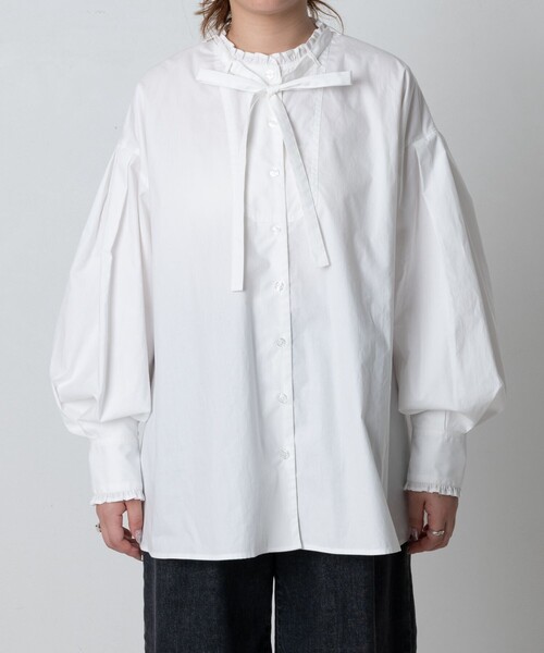 FREAK'S STORE（フリークスストア）の「ベーシック フリルリボンブラウス（シャツ/ブラウス・レディース・オフホワイト/グリーン/チャコール・ﾌﾘ-）」の8枚目の写真