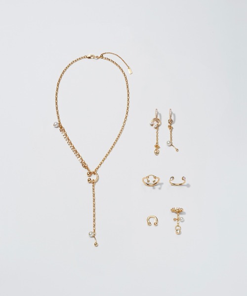 k18★ネックレスチャーム★ゴールド パール ダイヤモンド リング セット Avaron ダイヤモンド 13石 Uライン ネックレス レディース K10