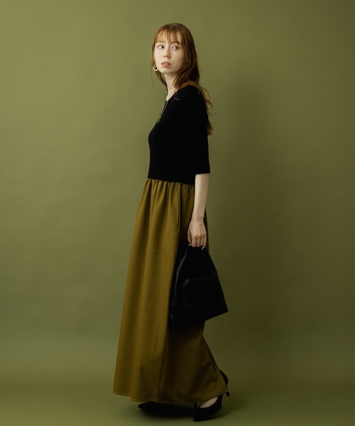 ROSIEE(ロージー)の「ROSIEE 異素材ドッキングコクーンワンピース(ワンピース・レディース・グレイッシュベージュ/カーキ・FREE)」の6枚目の写真