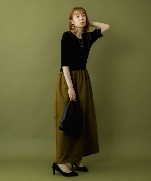 ROSIEE(ロージー)の「ROSIEE 異素材ドッキングコクーンワンピース(ワンピース・レディース・グレイッシュベージュ/カーキ・FREE)」の7枚目の写真