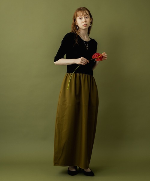 ROSIEE(ロージー)の「ROSIEE 異素材ドッキングコクーンワンピース(ワンピース・レディース・グレイッシュベージュ/カーキ・FREE)」の12枚目の写真