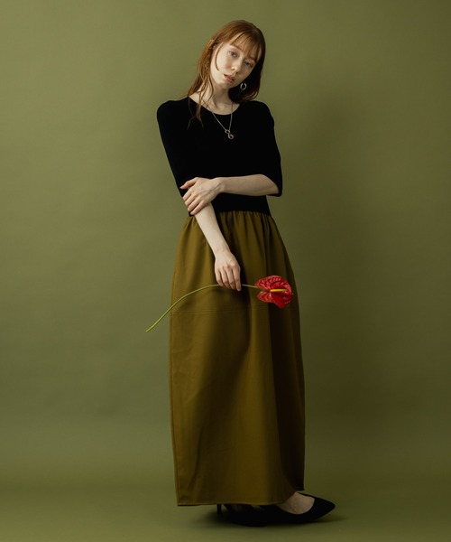 ROSIEE(ロージー)の「ROSIEE 異素材ドッキングコクーンワンピース(ワンピース・レディース・グレイッシュベージュ/カーキ・FREE)」の14枚目の写真