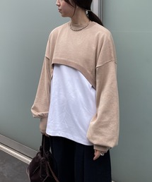 2Way長袖ショート丈プルオーバー+ロンTセット-手洗い可-