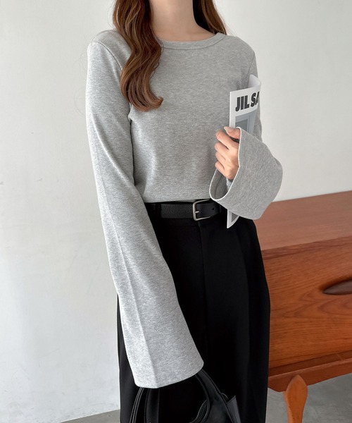 andme（アンドミー）の「テレコリブバックオープンフレアスリーブトップス（Tシャツ/カットソー・レディース・ブラック/オフホワイト/杢グレー/チャコールグレー/キャメル・M/L）」の17枚目の写真