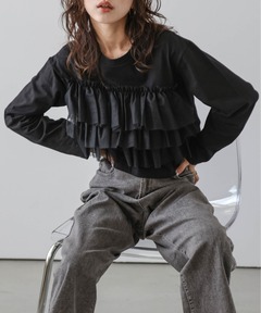 トップス BLACK TULLE RAFFLE CAMI TOP セール】BLACK TULLE HEM RAFFLE TOP（シャツ/ブラウス）｜Ameri