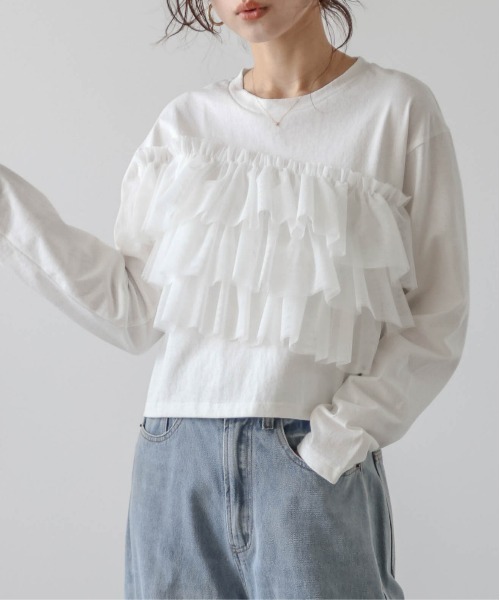 La-gemme(ラジェム)の「フリルチュールロングTシャツ(Tシャツ/カットソー・レディース・ホワイト/ブラック・フリー)」の7枚目の写真