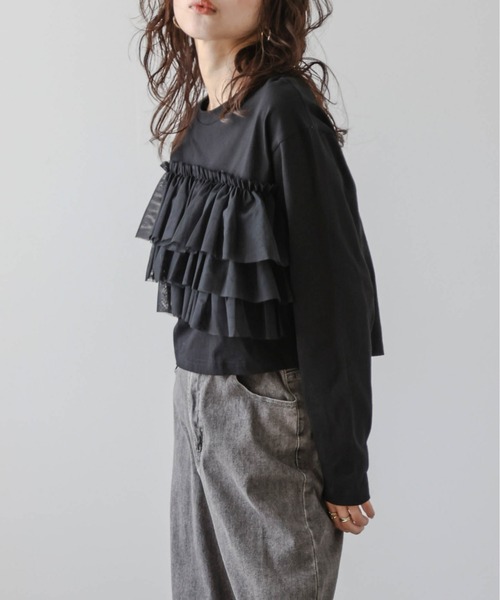 La-gemme(ラジェム)の「フリルチュールロングTシャツ(Tシャツ/カットソー・レディース・ホワイト/ブラック・フリー)」の14枚目の写真