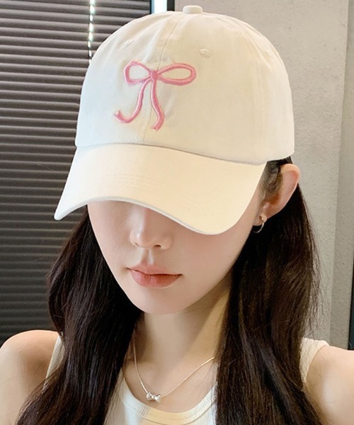 Futier land（フューティアランド）の「リボン刺繍キャップ/帽子（キャップ・レディース・グレー/ピンク/アイボリー/ブラック・FREE）」の2枚目の写真