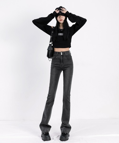 aimoha（アイモハ）の「【Aimoha】スリムフィットマイクロフレアジーンズ（デニムパンツ・レディース・グレー/ブラック・SMALL/LARGE/MEDIUM）」の9枚目の写真