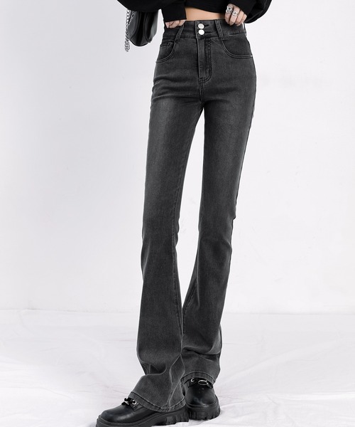 aimoha（アイモハ）の「【Aimoha】スリムフィットマイクロフレアジーンズ（デニムパンツ・レディース・グレー/ブラック・SMALL/LARGE/MEDIUM）」の10枚目の写真