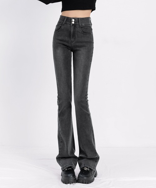 aimoha（アイモハ）の「【Aimoha】スリムフィットマイクロフレアジーンズ（デニムパンツ・レディース・グレー/ブラック・SMALL/LARGE/MEDIUM）」の14枚目の写真