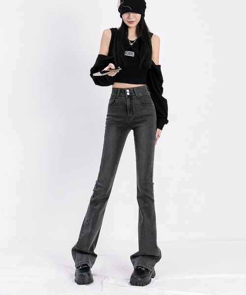 aimoha（アイモハ）の「【Aimoha】スリムフィットマイクロフレアジーンズ（デニムパンツ・レディース・グレー/ブラック・SMALL/LARGE/MEDIUM）」の15枚目の写真