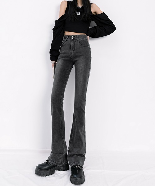 aimoha（アイモハ）の「【Aimoha】スリムフィットマイクロフレアジーンズ（デニムパンツ・レディース・グレー/ブラック・SMALL/LARGE/MEDIUM）」の18枚目の写真