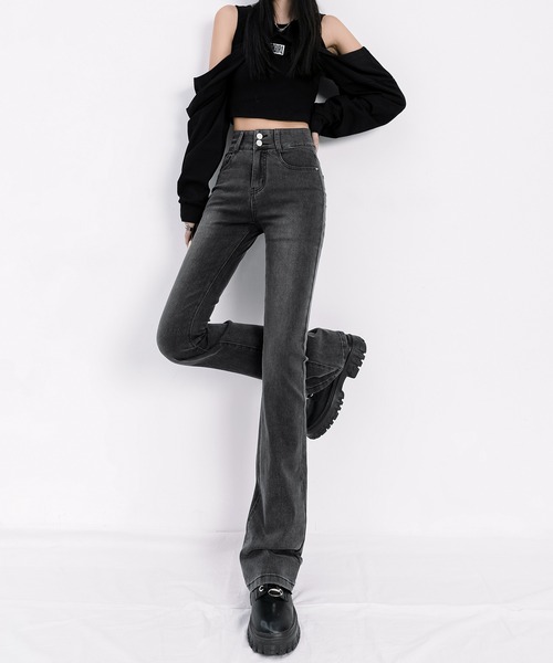 aimoha（アイモハ）の「【Aimoha】スリムフィットマイクロフレアジーンズ（デニムパンツ・レディース・グレー/ブラック・SMALL/LARGE/MEDIUM）」の19枚目の写真