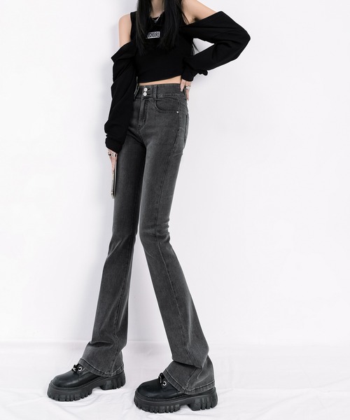 aimoha（アイモハ）の「【Aimoha】スリムフィットマイクロフレアジーンズ（デニムパンツ・レディース・グレー/ブラック・SMALL/LARGE/MEDIUM）」の21枚目の写真