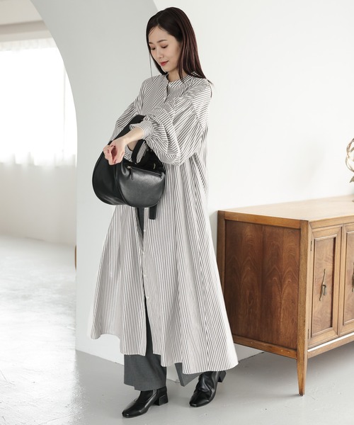 セール】お手入れらくらくアソート柄シャツワンピース/132432