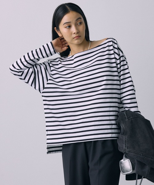 BABYLONE(バビロン)の「ボートネックニュアンスプルオーバー(Tシャツ/カットソー・レディース・オフホワイト/サーモンピンク/その他/ブラック・フリー)」の4枚目の写真