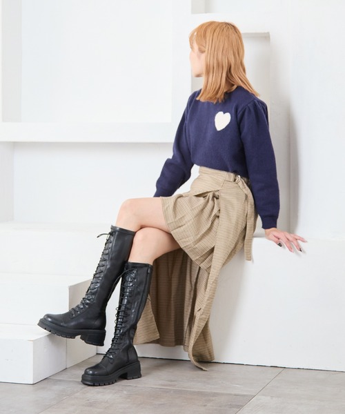 attagirl（アタガール）の「フェイクレースアップロングブーツ（ブーツ・レディース・ブラック/アイボリー/ブラック系その他・L/M/S/LL）」の12枚目の写真