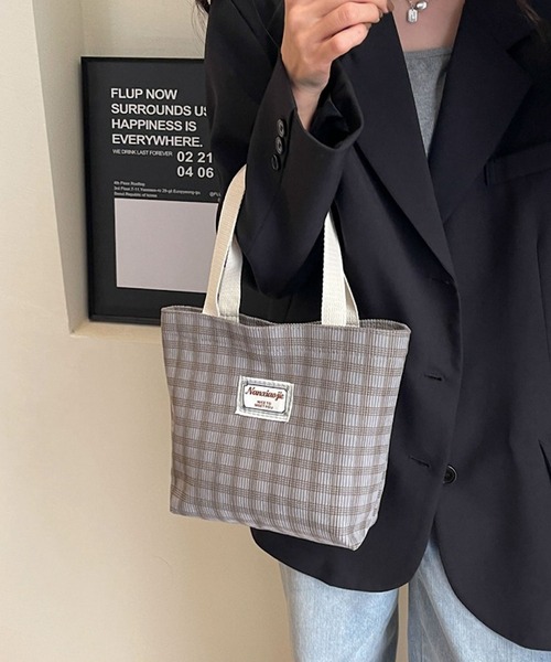 Mignonjour(ミニョンジュール)の「Mignonjour/チェック柄ミニトートバッグ M2577(トートバッグ・レディース・グレー/ブラウン/ホワイト/ベージュ・FREE)」の5枚目の写真