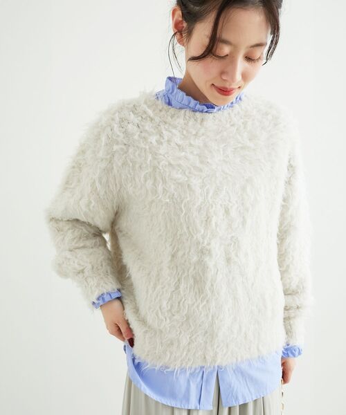 le.coeur blanc（ルクールブラン）の「ブークレウェーブシャギーニット（ニット/セーター・レディース・キャメル/ライトベージュ/ブルー・38）」の2枚目の写真