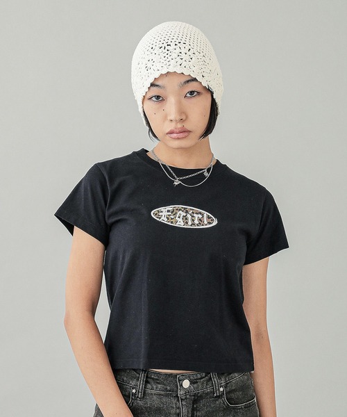 【X-girl】LEOPARD OVAL LOGO S/S BABY TEE セール】LEOPARD OVAL LOGO S/S BABY TEE(Tシャツ/カットソー
