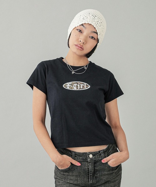 X-girl(エックスガール)の「LEOPARD OVAL LOGO S/S BABY TEE(Tシャツ/カットソー・レディース・ホワイト/ブラック/ブルー・S/M)」の18枚目の写真