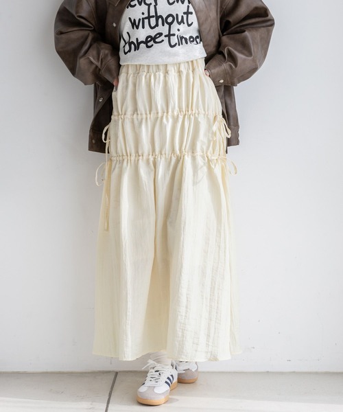 RAGEBLUE（レイジブルー）の「リボンティアード/ワッシャーサテンフレアスカート（スカート・レディース・ブラック/オフホワイト・FREE）」の9枚目の写真