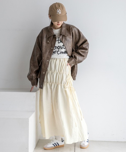 RAGEBLUE（レイジブルー）の「リボンティアード/ワッシャーサテンフレアスカート（スカート・レディース・ブラック/オフホワイト・FREE）」の3枚目の写真