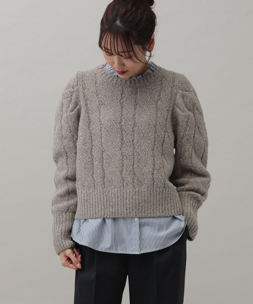 GLOBAL WORK(グローバルワーク)の「MATINEE LINE/ブークレケーブルニット/149911(ニット/セーター・レディース・チャコールグレー/グレイッシュベージュ/ブラウン・MEDIUM/LARGE)」の20枚目の写真
