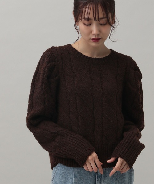 GLOBAL WORK(グローバルワーク)の「MATINEE LINE/ブークレケーブルニット/149911(ニット/セーター・レディース・チャコールグレー/グレイッシュベージュ/ブラウン・MEDIUM/LARGE)」の12枚目の写真