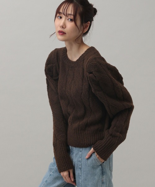 GLOBAL WORK(グローバルワーク)の「MATINEE LINE/ブークレケーブルニット/149911(ニット/セーター・レディース・チャコールグレー/グレイッシュベージュ/ブラウン・MEDIUM/LARGE)」の15枚目の写真