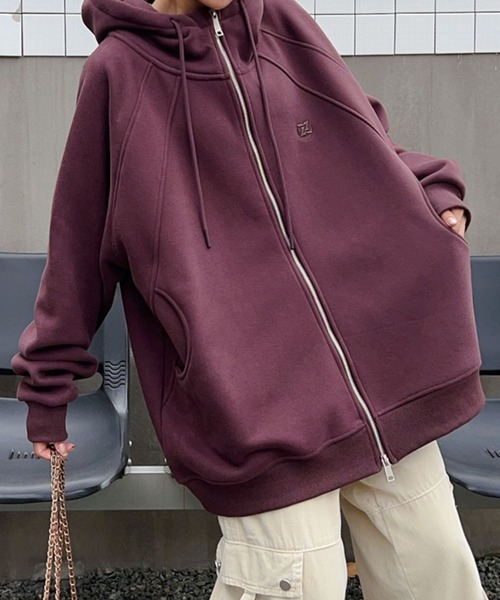 【セール】裏起毛カジュアルオーバーサイズ・フルジップパーカー（パーカー）｜aimoha（アイモハ）