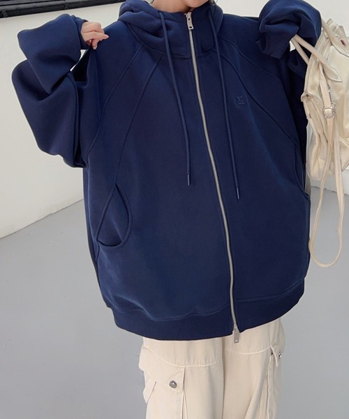 aimoha(アイモハ)の「裏起毛カジュアルオーバーサイズ・フルジップパーカー (AW)(パーカー・レディース・パープル/ネイビー/ピンク/オレンジ/ダークベージュ・FREE)」の7枚目の写真