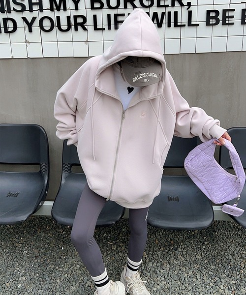 aimoha(アイモハ)の「裏起毛カジュアルオーバーサイズ・フルジップパーカー (AW)(パーカー・レディース・パープル/ネイビー/ピンク/オレンジ/ダークベージュ・FREE)」の9枚目の写真