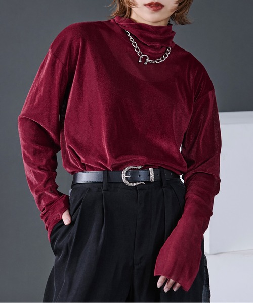 Ellno Loset(エルノロゼット)の「ベロアタートルシアーインナー/サムホール付き(Tシャツ/カットソー・メンズ・レッド/ブラック/グレー/ブラウン・LARGE/MEDIUM/SMALL)」の8枚目の写真