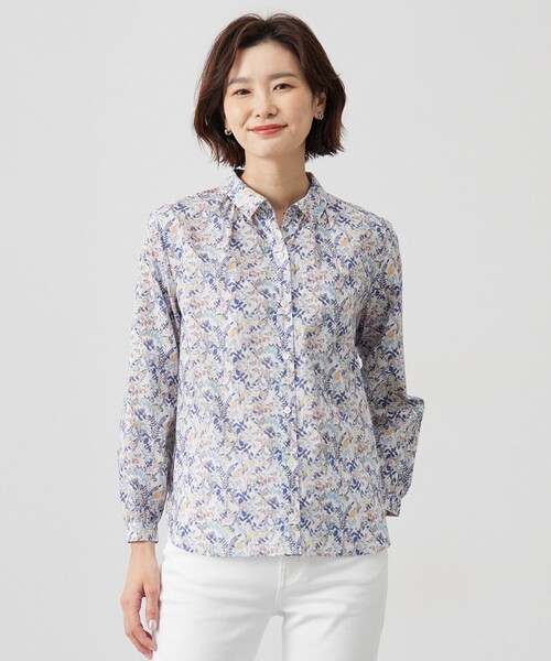 セール】【洗える】Liberty シャツカラー スキッパー ブラウス（シャツ