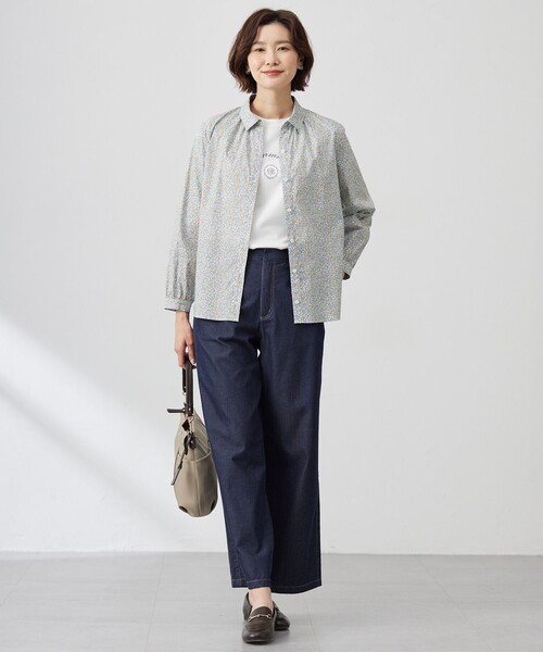 J.PRESS ジェイプレス リバティプリント半袖ブラウス シャツ J.PRESS ブラウス シャツ 「洗える」LIBERTY ボートネック