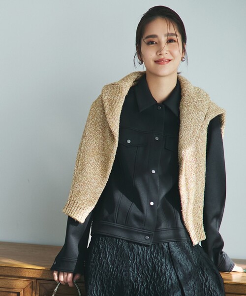 ICB(アイシービー)の「コンパクトダンボールニット ジャケット(その他アウター・レディース・ブラック系/アイボリー系・46/44/42/40)」の2枚目の写真