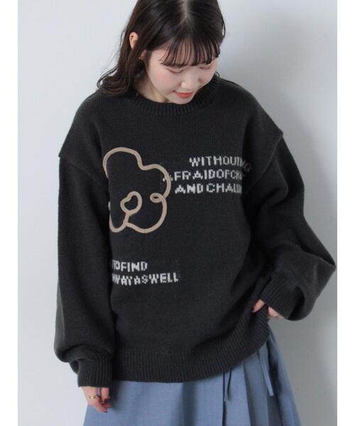 ehka sopo(エヘカソポ)の「フラワーテープニット(ニット/セーター・レディース・チャコールグレー/キナリ/イエロー/ブルー・F)」の2枚目の写真