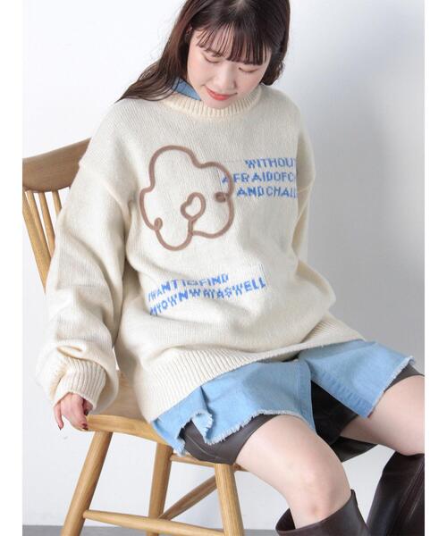 ehka sopo(エヘカソポ)の「フラワーテープニット(ニット/セーター・レディース・チャコールグレー/キナリ/イエロー/ブルー・F)」の1枚目の写真